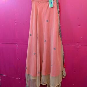 Pink Chiffon Sari Trim Sequin Wrap Skirt